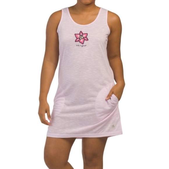 Life Is Good Sleep Shirt Nightgown Sleeveless  Pockets Flower Print Pink M NWT - Picture 2 of 12